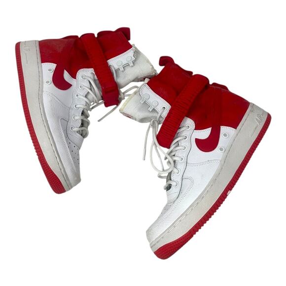 Nike Mens Air Force 1 SF Hi Red Leather High Top Lace Up Athletic Shoes Size 8.5